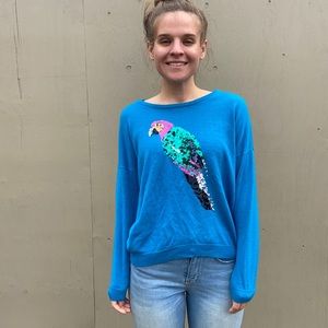 Blue Sequin Parrot Sweater